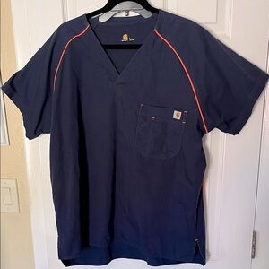 Carhart pullover scrub top navy short sleeve pocket neon stripe Large